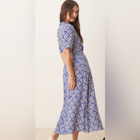 JDY tie waist midi shirt dress in blue print S - Picture 5 of 7